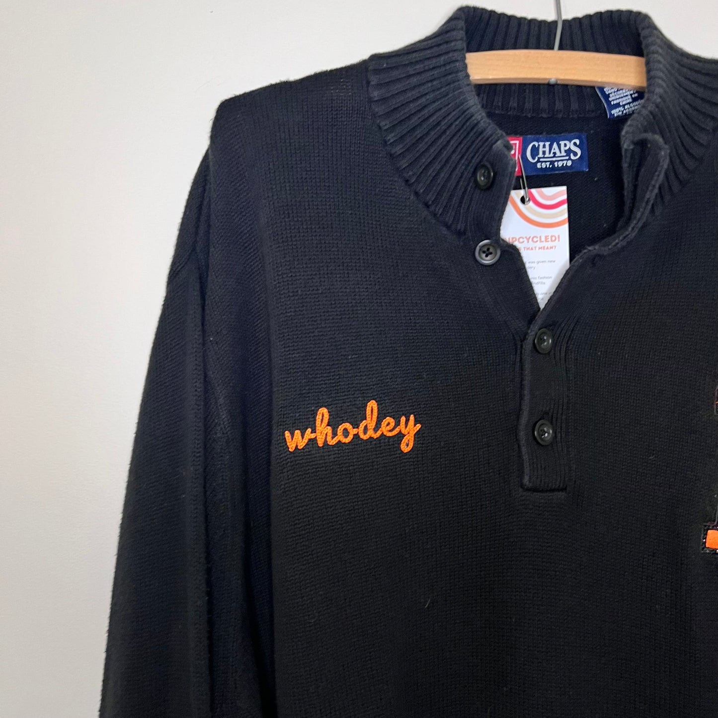 Who Dey Embroidered Upcycled Quarter Button Sweater