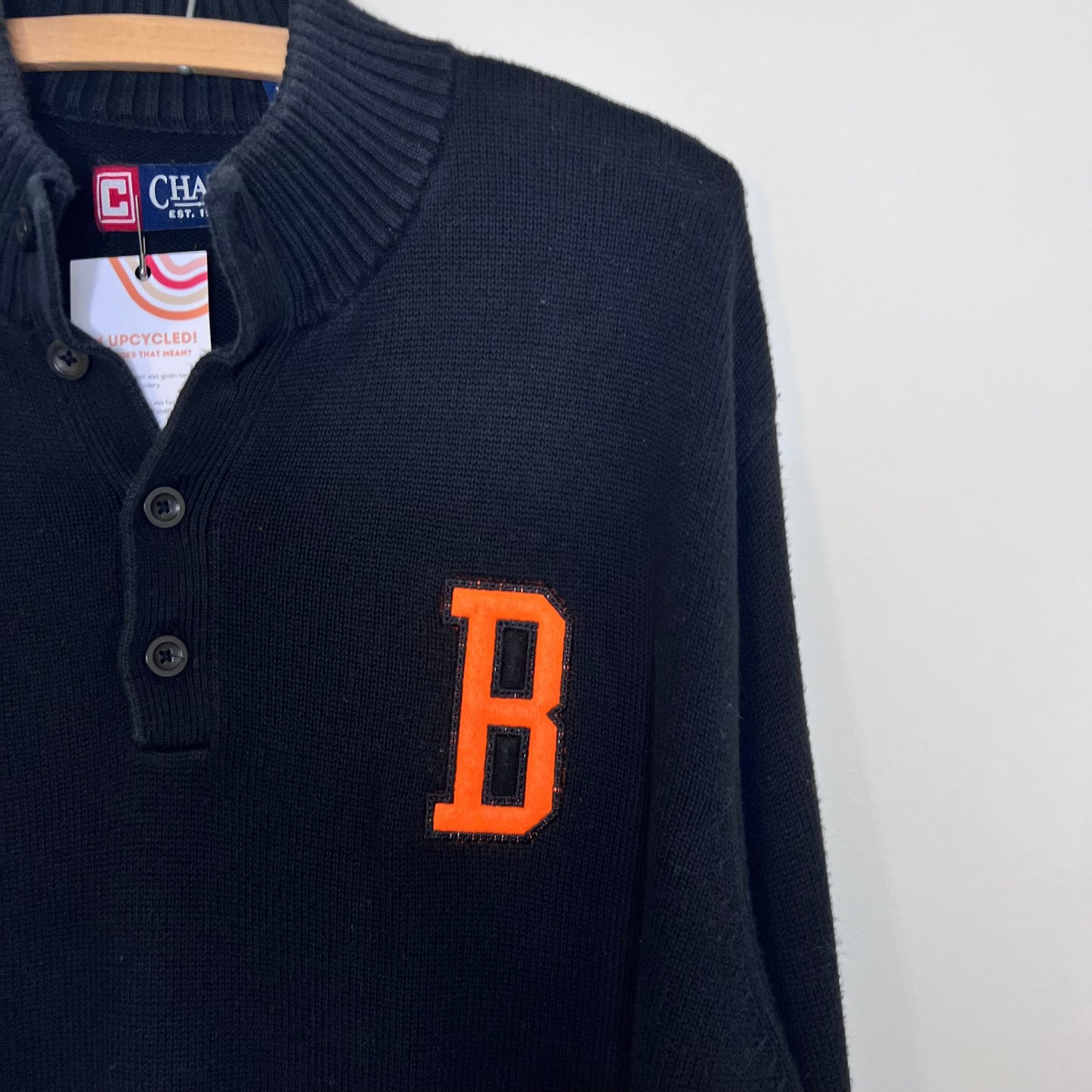 Who Dey Embroidered Upcycled Quarter Button Sweater