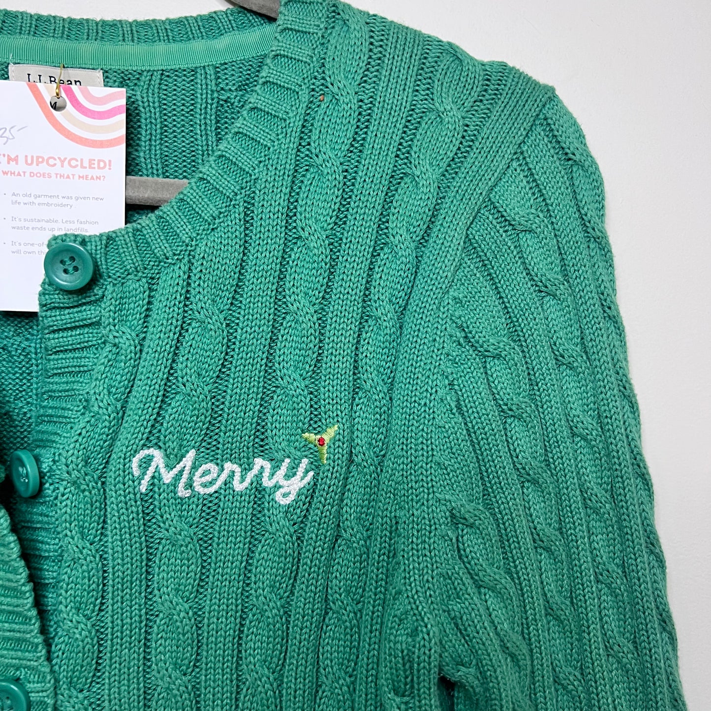 "Merry" Upcycled Button-Up Green Cardigan