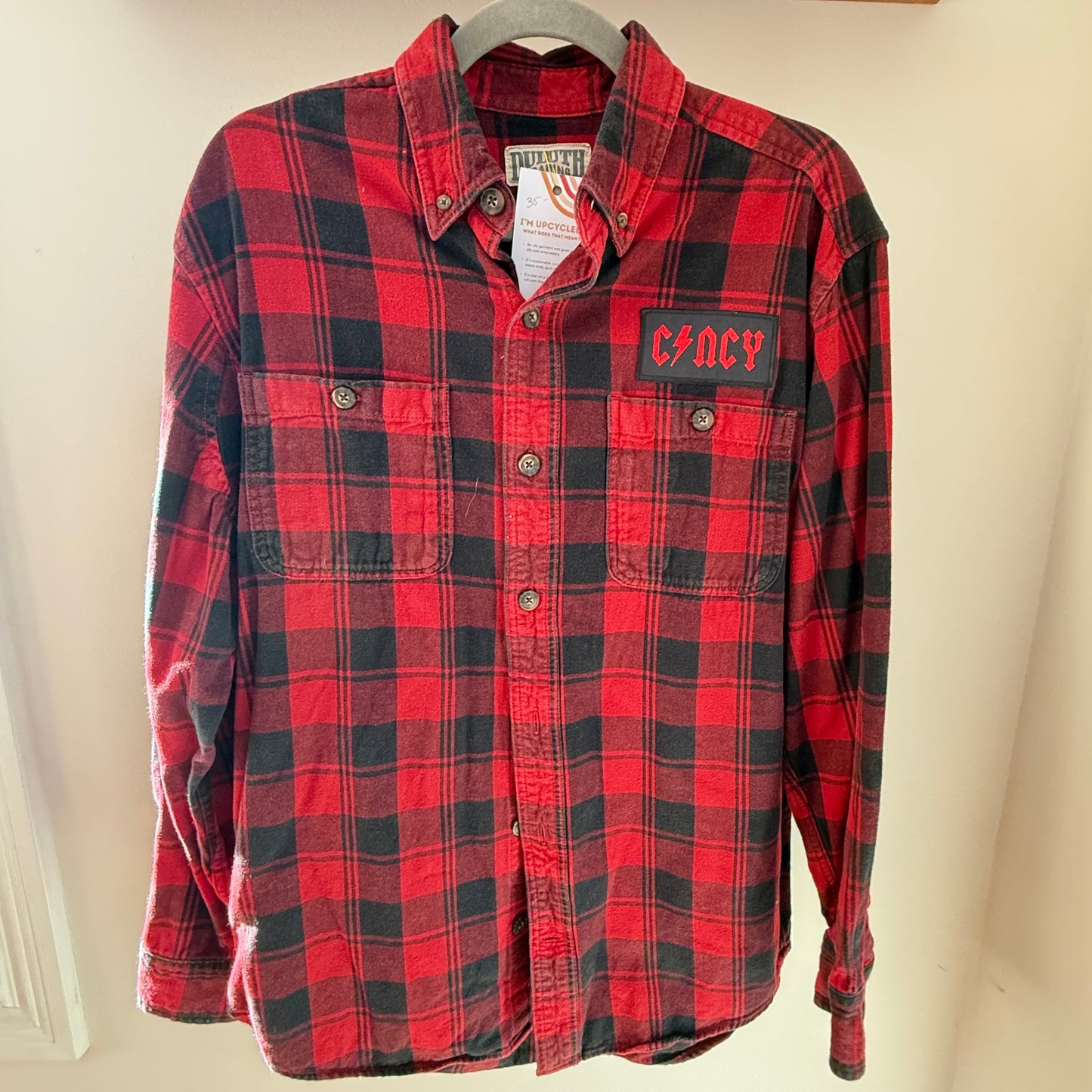 Cincy Embroidered Patch Upcycled Flannel Shirt