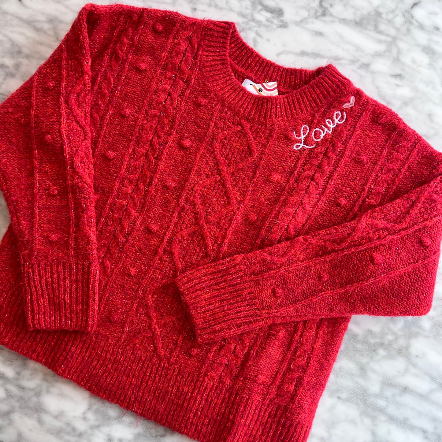 "Love" Embroidered Upcycled Red Sweater