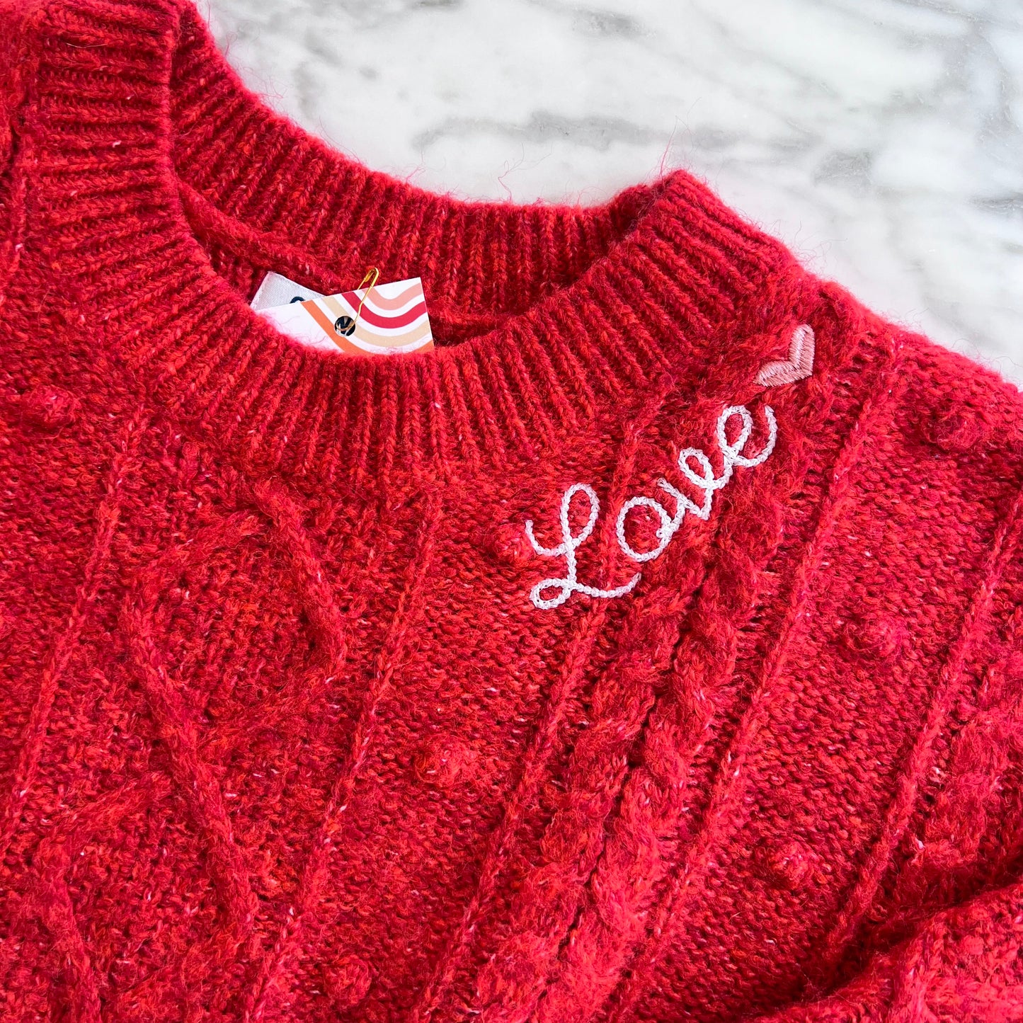 "Love" Embroidered Upcycled Red Sweater