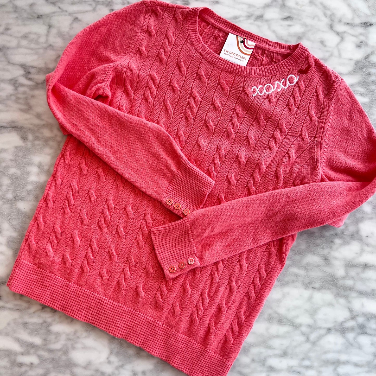 "XOXO" Embroidered Upcycled Coral Sweater