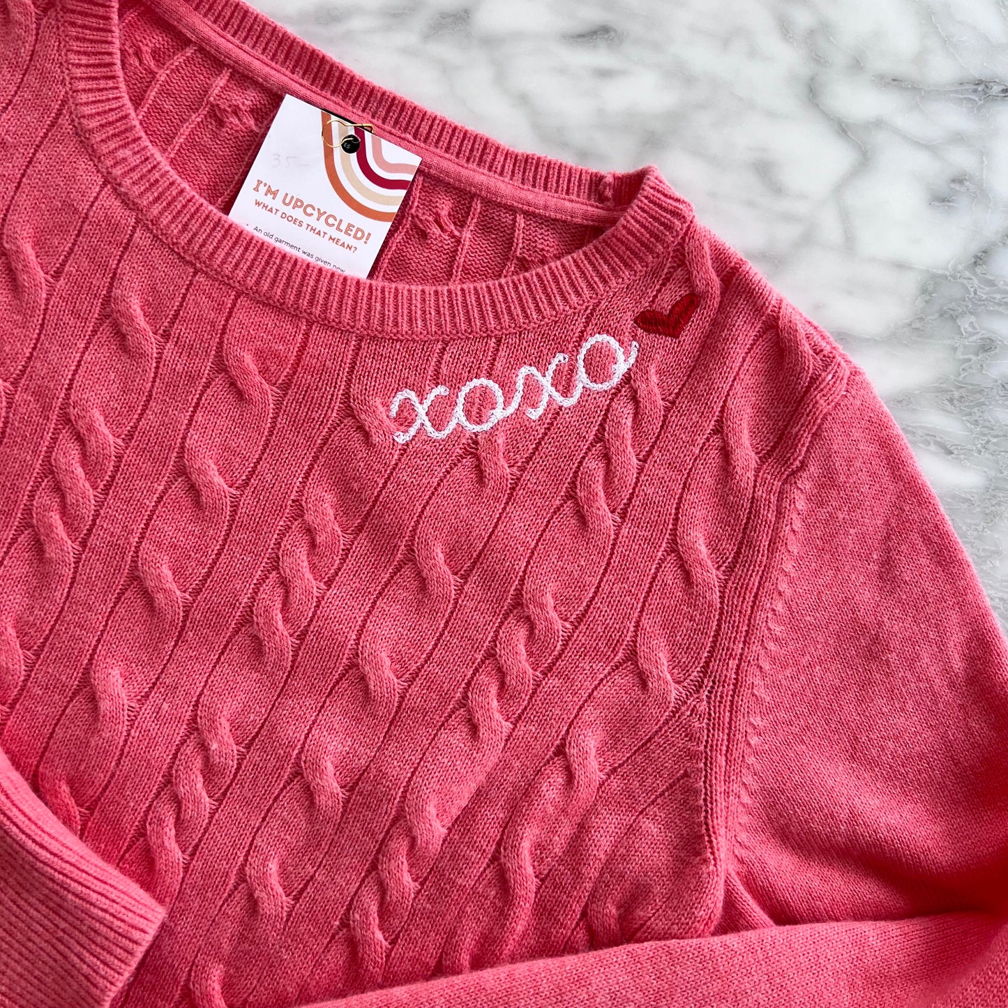 "XOXO" Embroidered Upcycled Coral Sweater