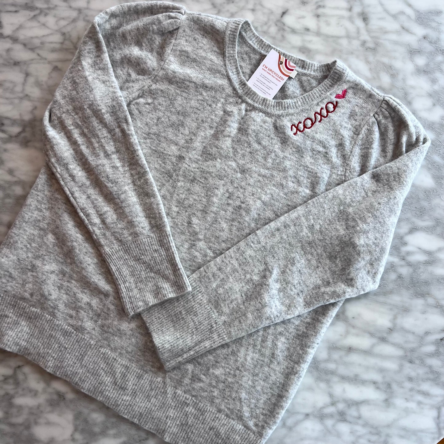 "XOXO" Embroidered Upcycled Grey Sweater