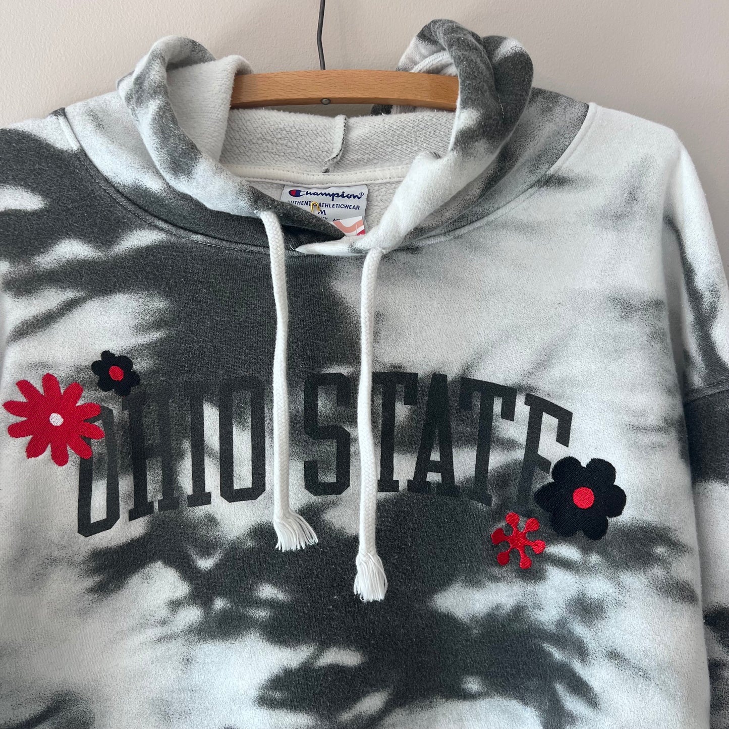 Ohio State Embroidered Flowers Upcycled Cropped Tie-Dye Hoodie