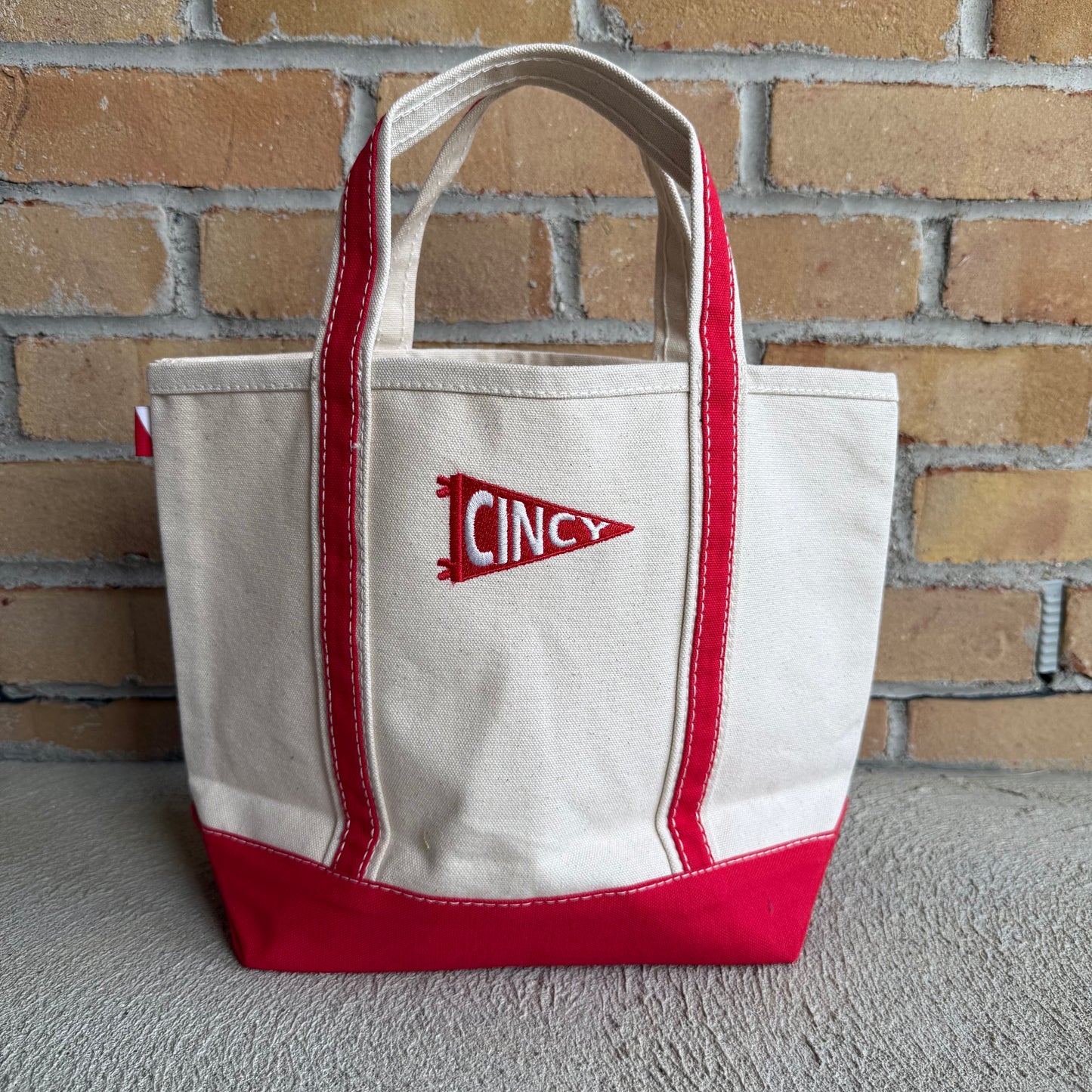 Cincy Embroidered Pennant Flag Mini Canvas Tote Bag