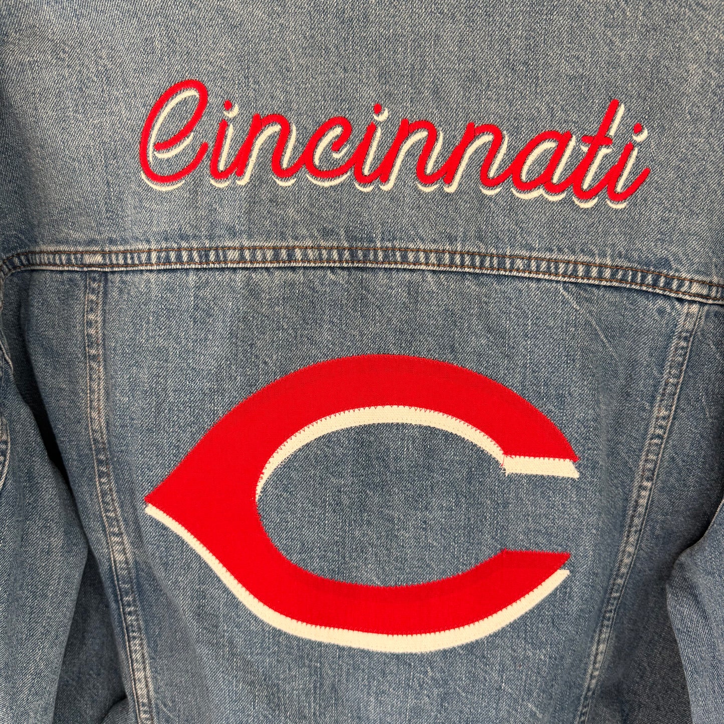 Cincinnati Reds Embroidered Upcycled Madewell Denim Jacket