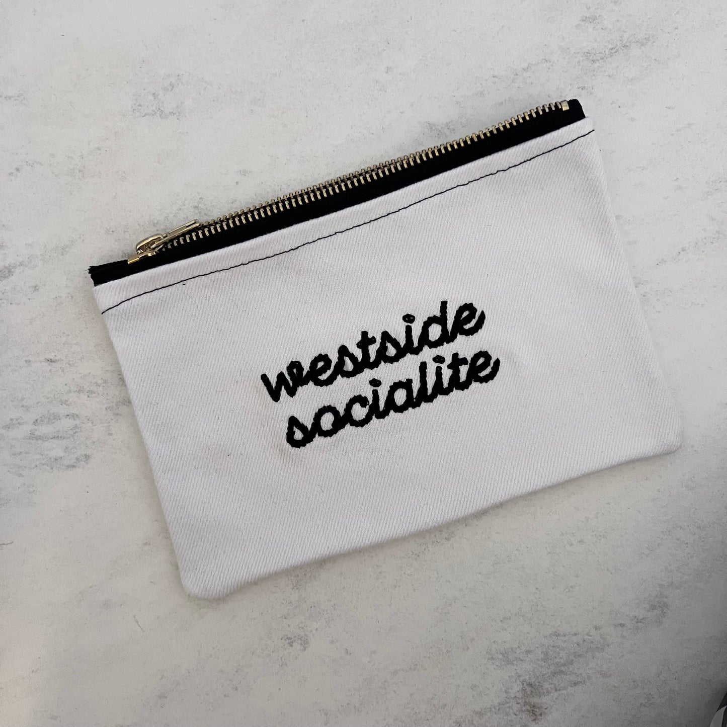 "Westside Socialite" Embroidered Upcycled Denim Pouch