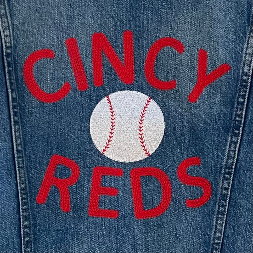 Cincy Reds Upcycled Embroidered Denim Jacket