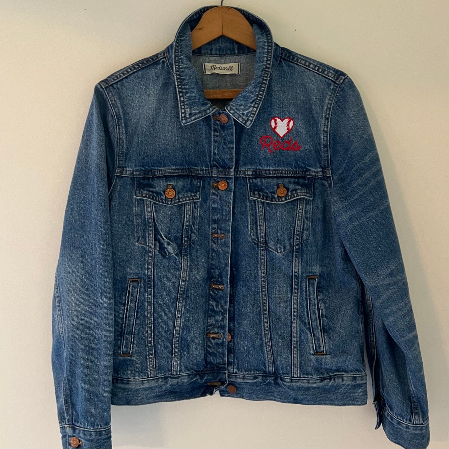 Cincy Reds Upcycled Embroidered Denim Jacket