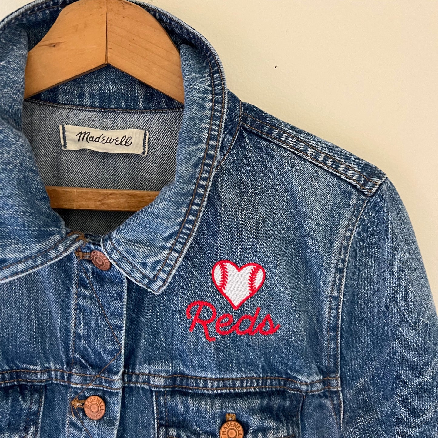 Cincy Reds Upcycled Embroidered Denim Jacket