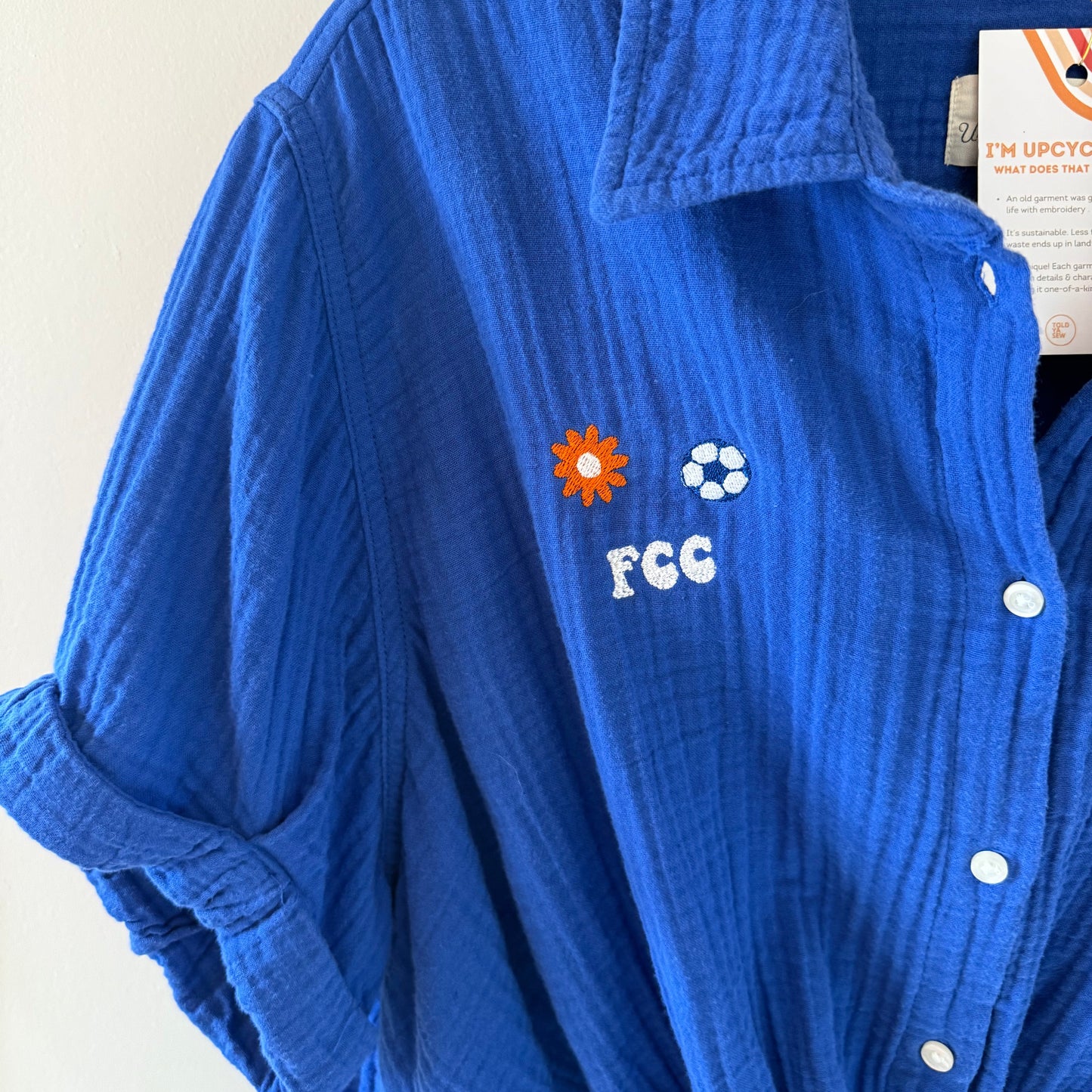 FCC Embroidered Upcycled Women's Blue Blouse