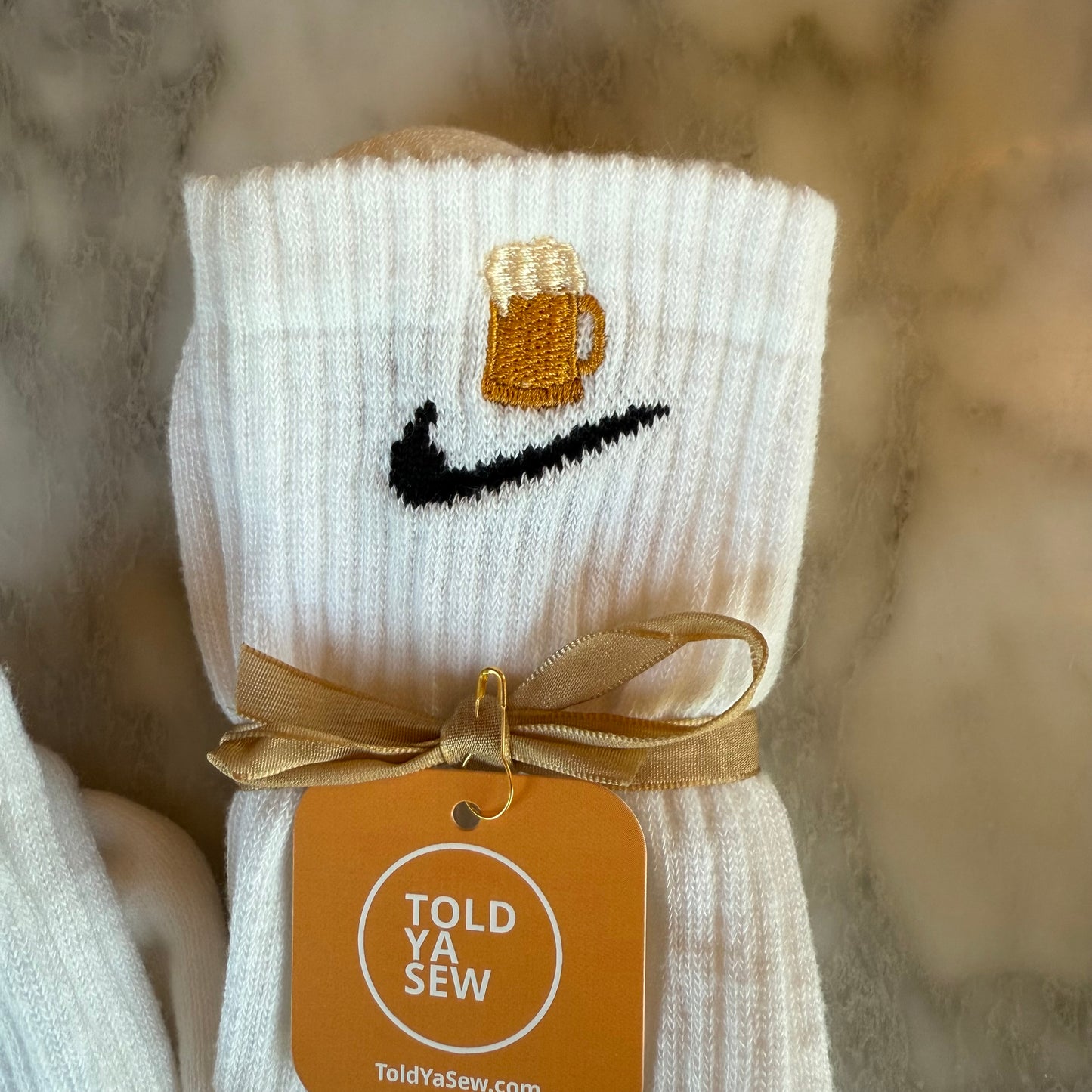 Embroidered Beer Mug Nike Crew Socks
