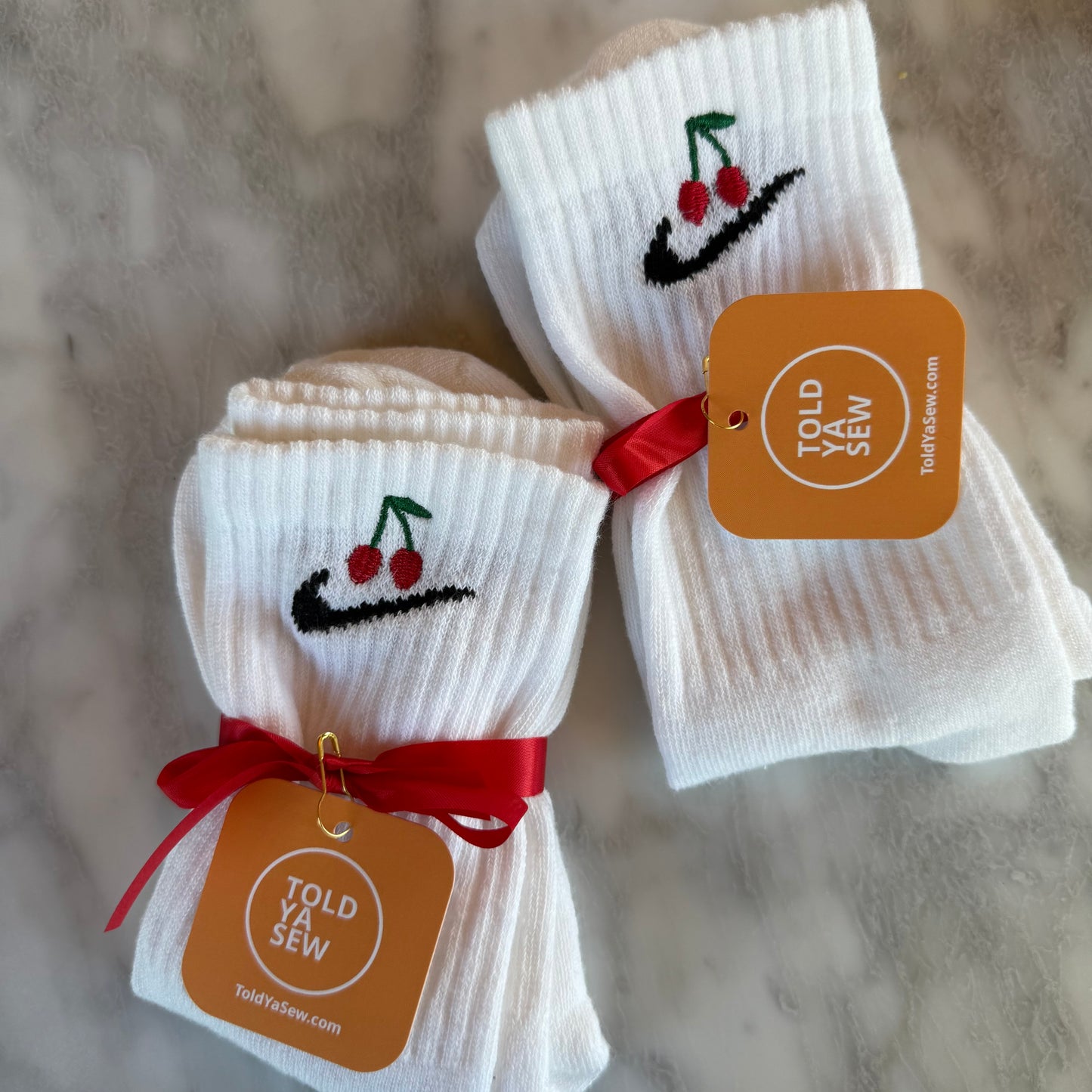 Embroidered Cherries Nike Crew Socks