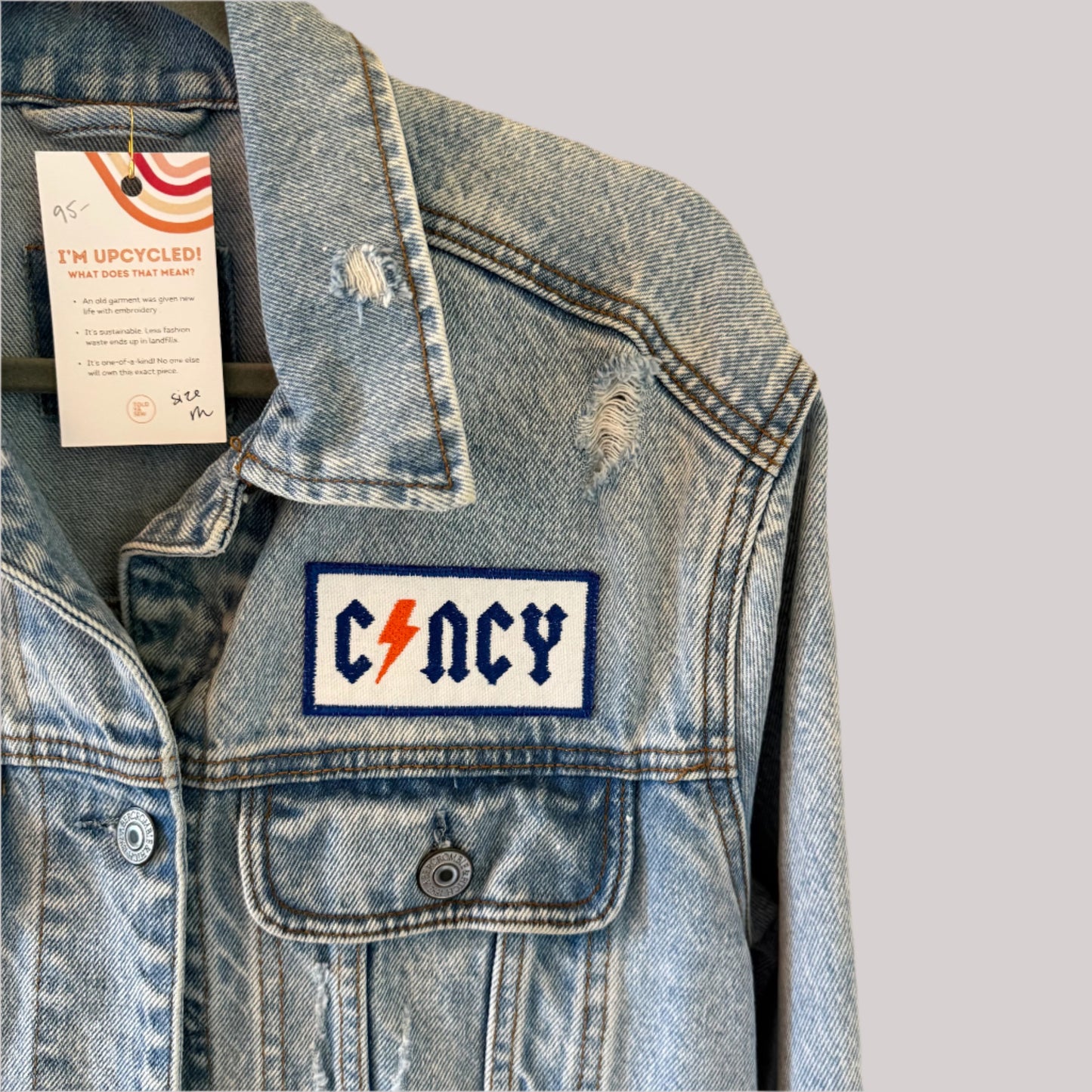 "All For Cincy" FC Cincinnati Embroidered Upcycled Denim Jacket