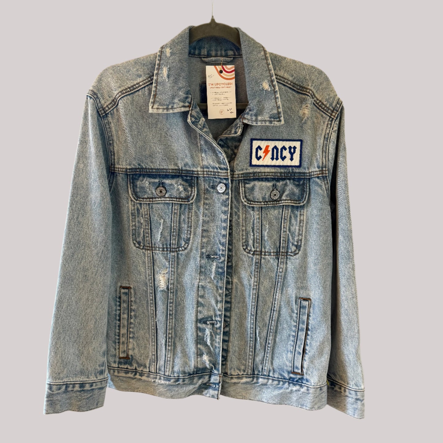 "All For Cincy" FC Cincinnati Embroidered Upcycled Denim Jacket