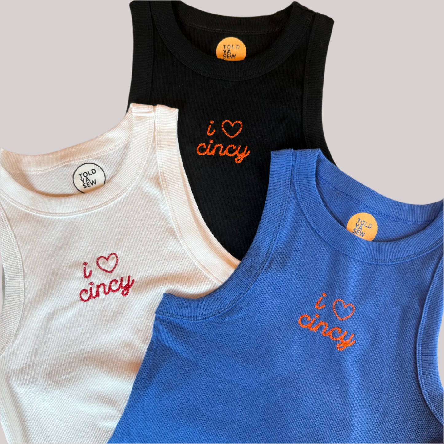"I Love Cincy" Embroidered Fitted Tank Top