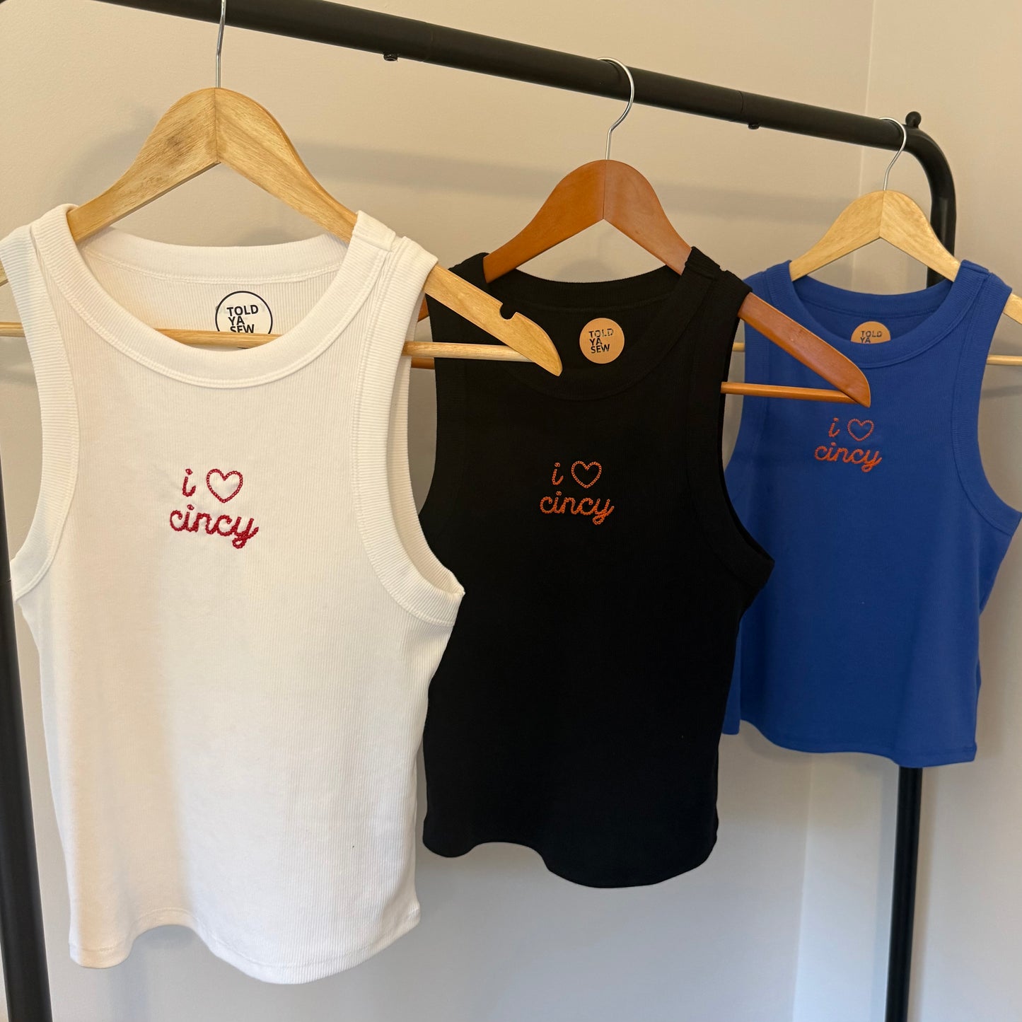 "I Love Cincy" Embroidered Fitted Tank Top