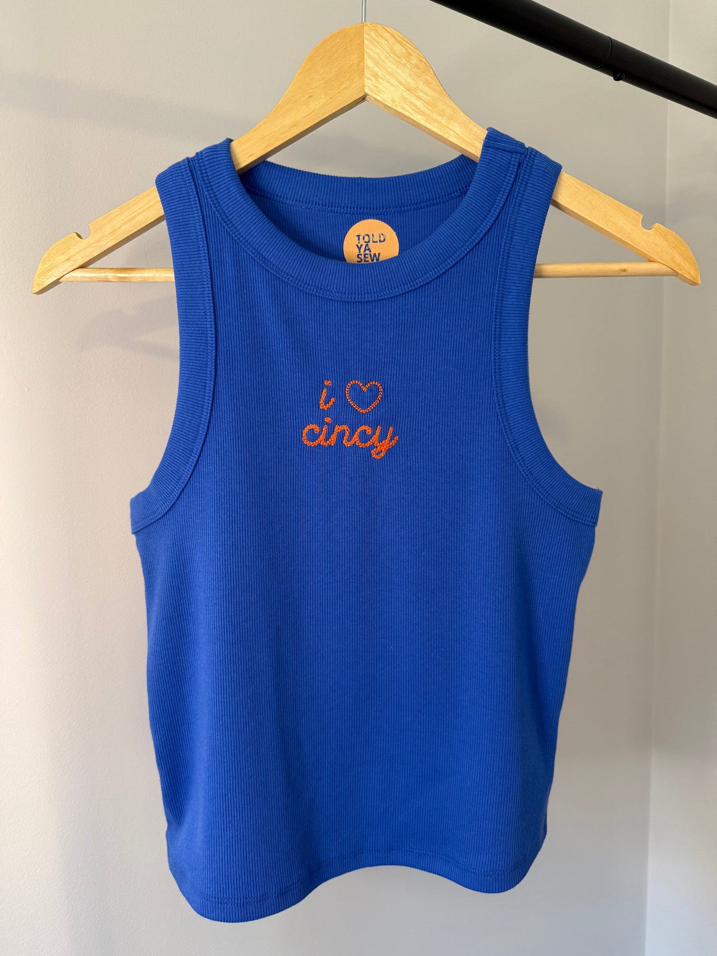 "I Love Cincy" Embroidered Fitted Tank Top