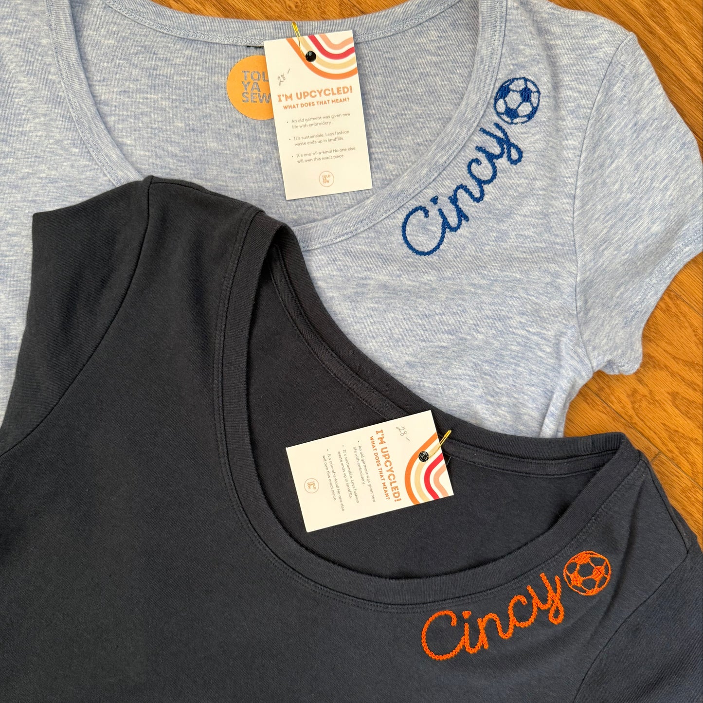 FC Cincy Soccer Embroidered Upcycled Scoop Neck T-Shirts