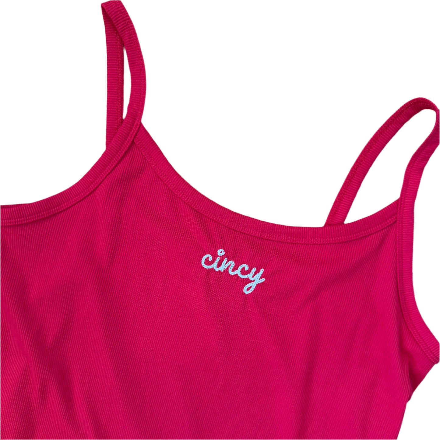 Cincy Embroidered Upcycled Spaghetti Strap Red Tank