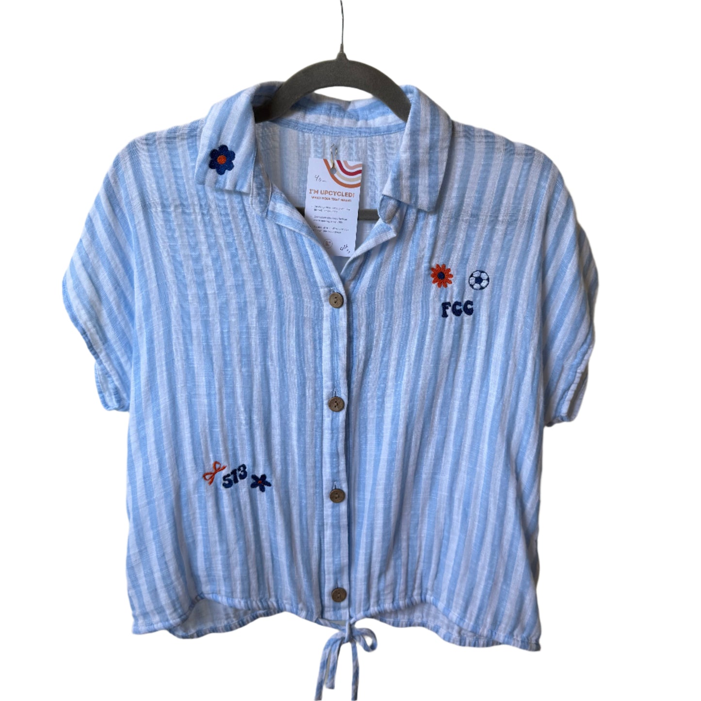 FCC Embroidered Upcycled Blue Striped Blouse