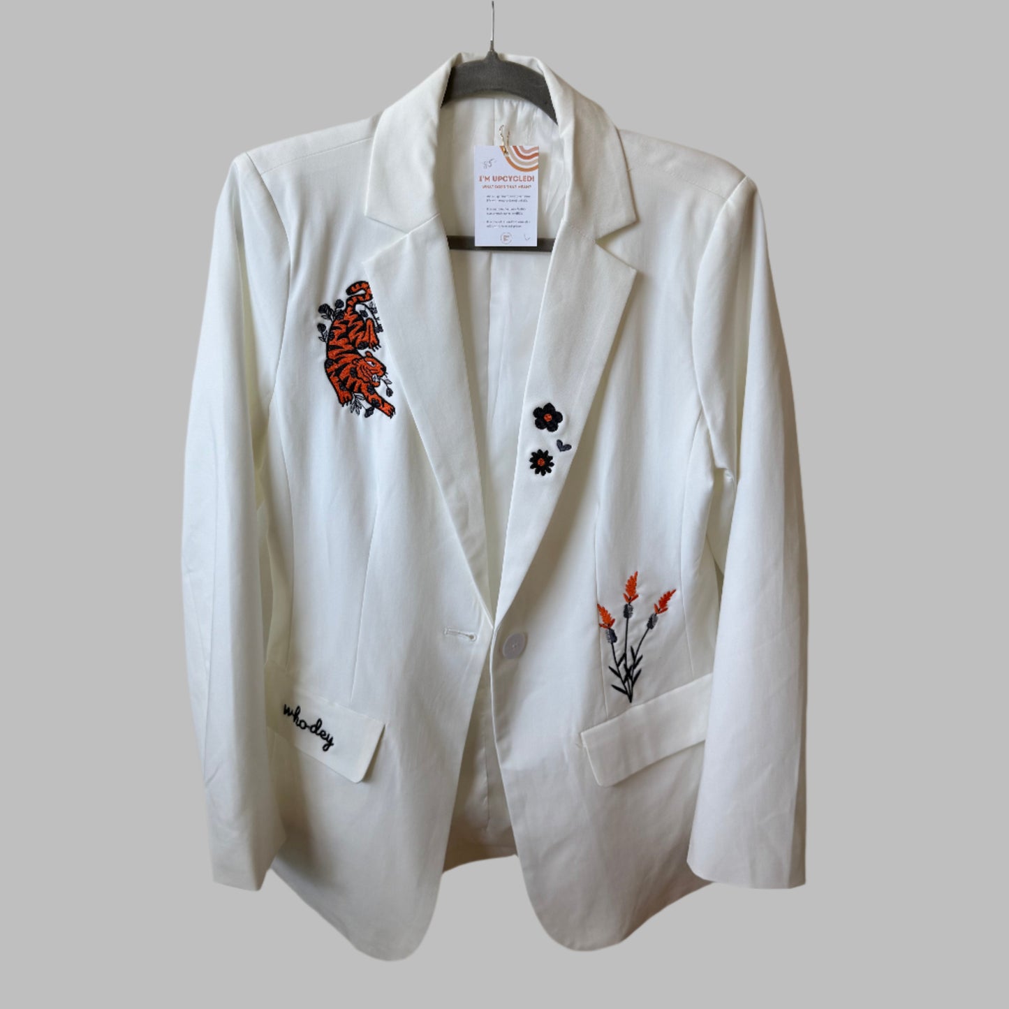Cincy Bengals Embroidered Upcycled Women's White Blazer