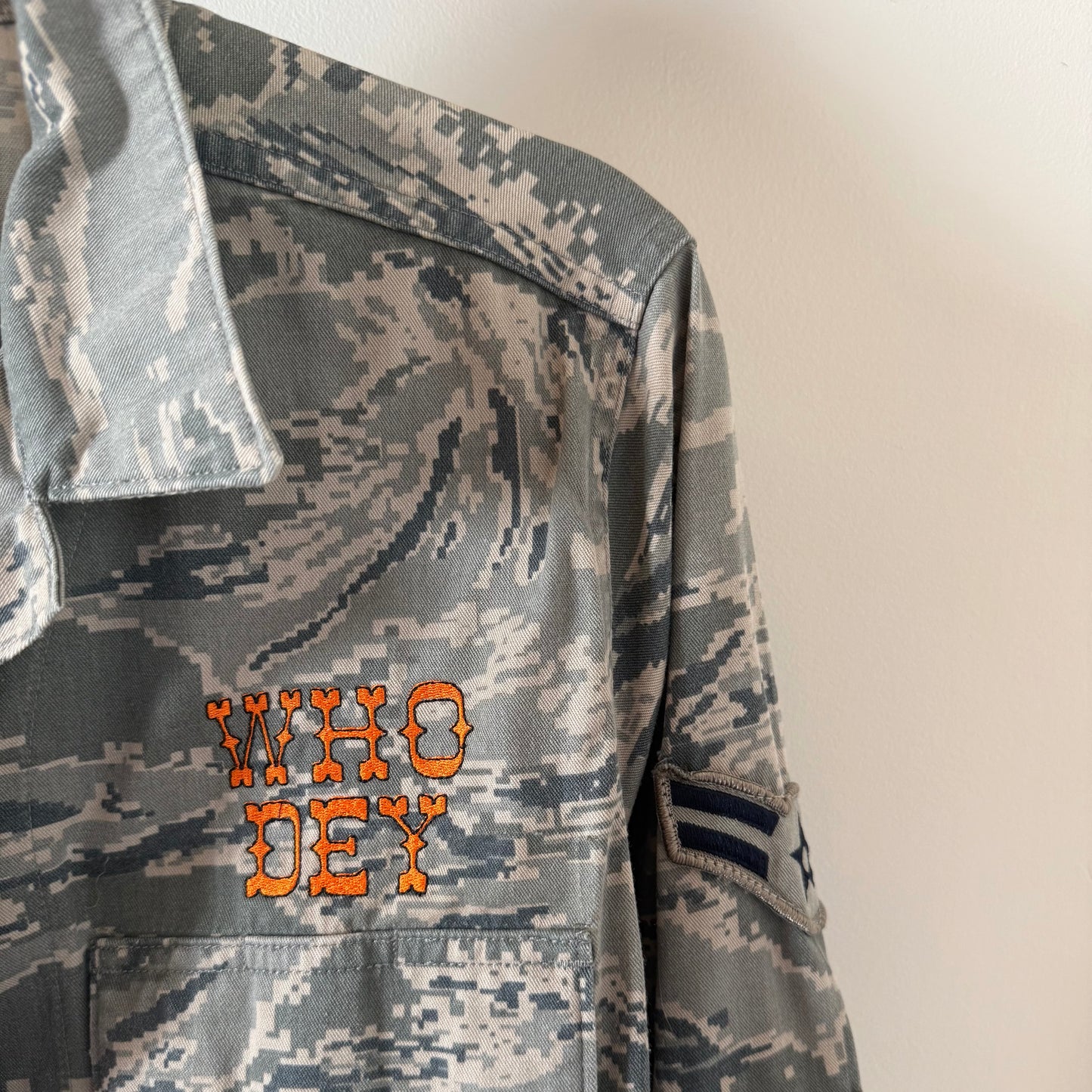 "Rule the Jungle" Embroidered Upcycled Airforce Camo Cropped Jacket
