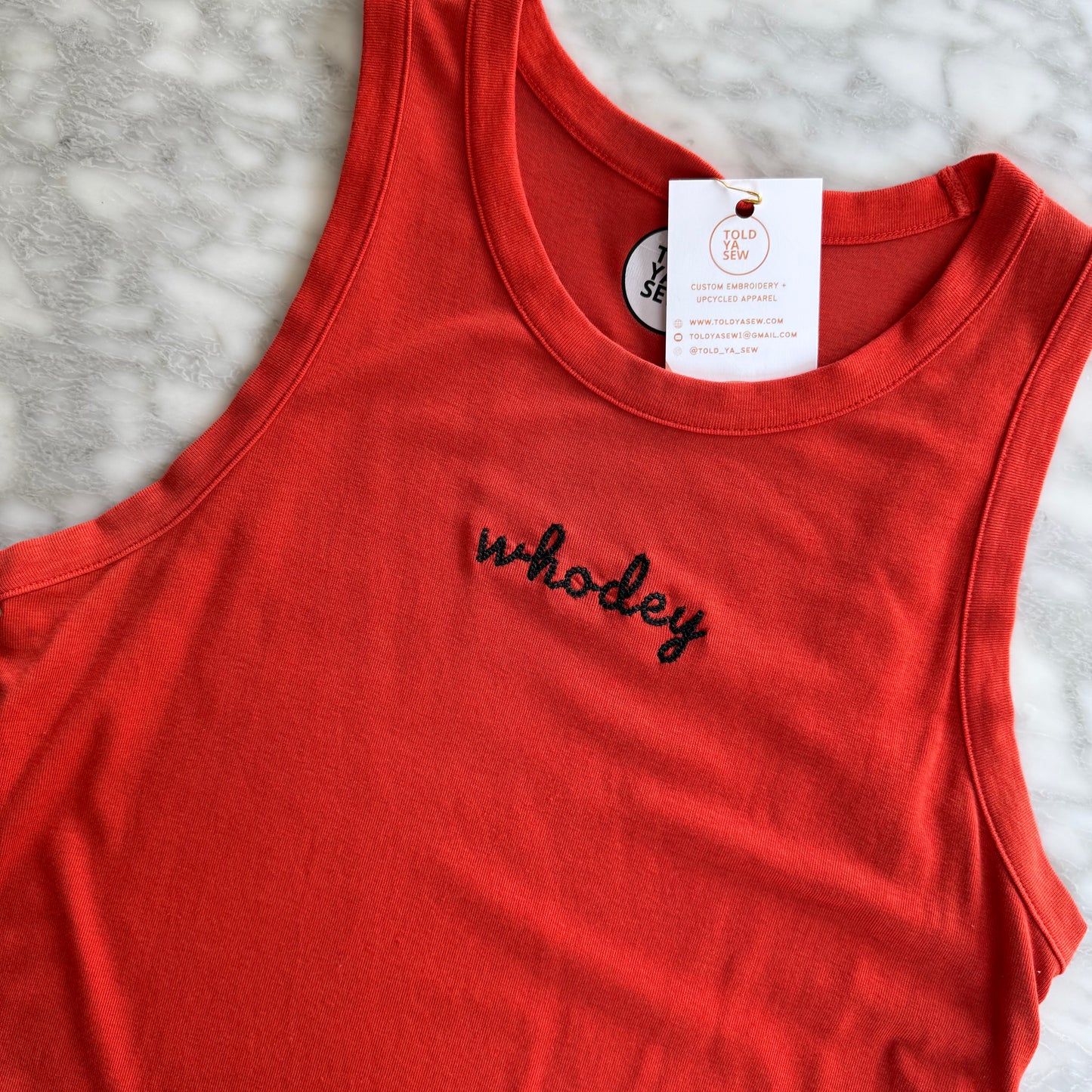 Who Dey Embroidered Upcycled Orange Tank Top