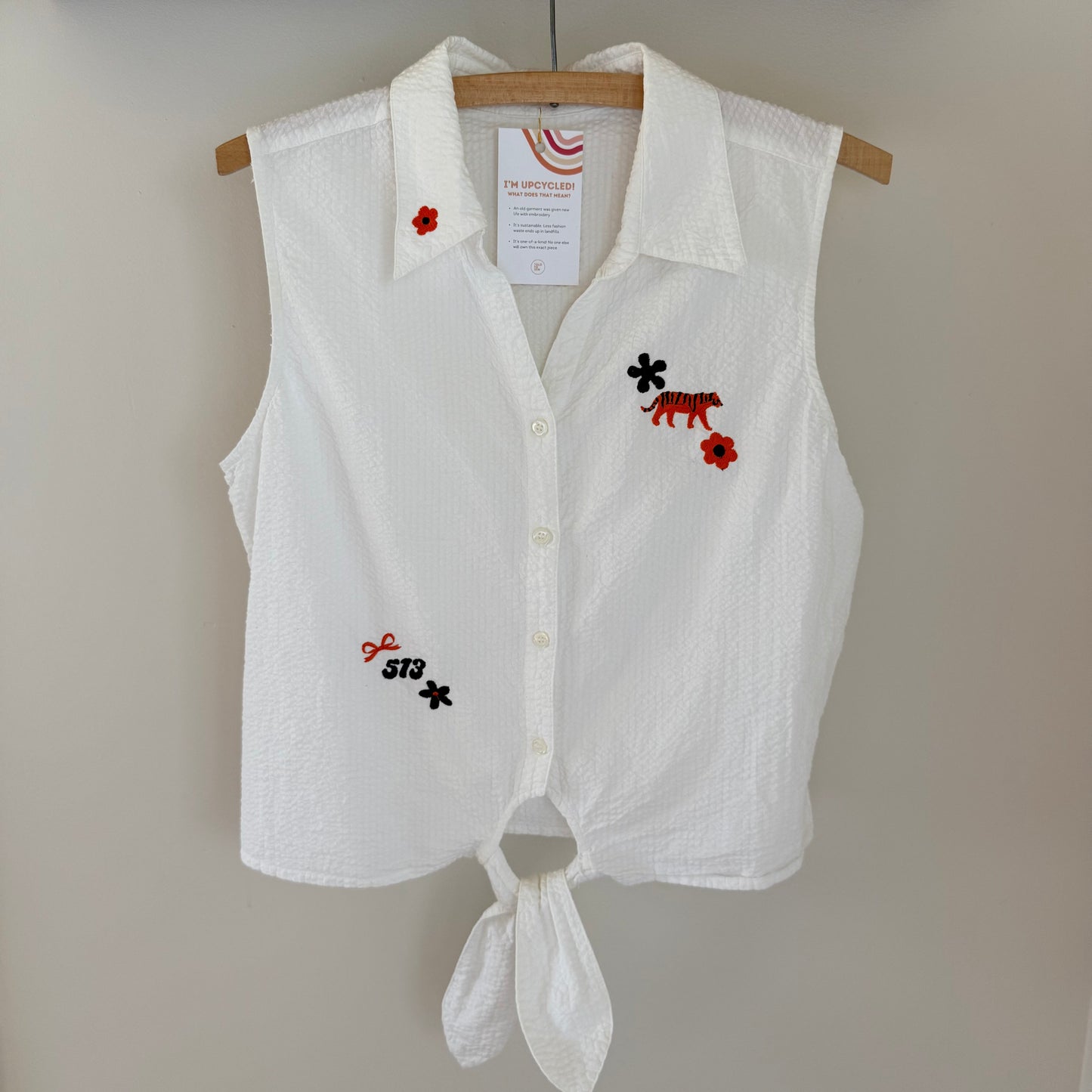 Bengals Babe Embroidered Upcycled Sleeveless White Button-Up Shirt