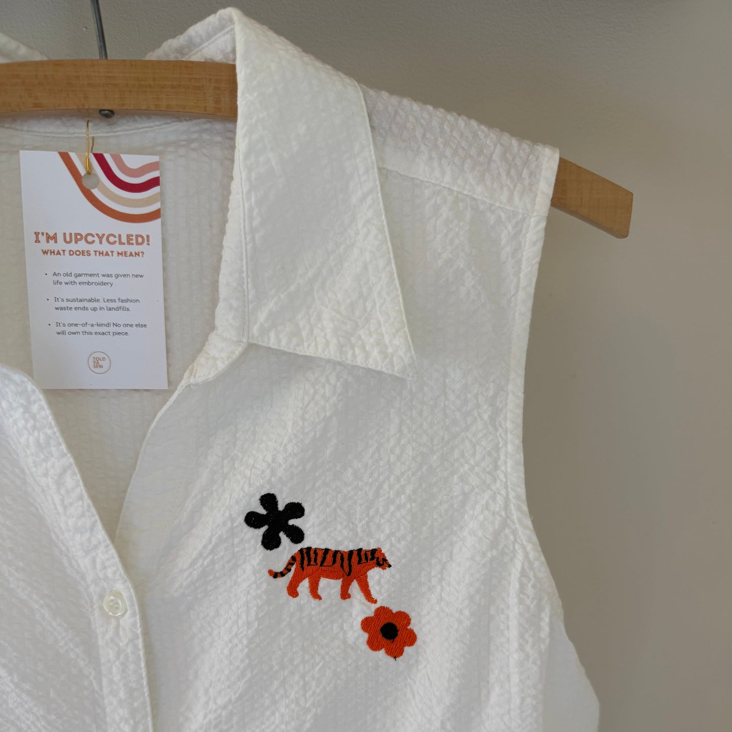 Bengals Babe Embroidered Upcycled Sleeveless White Button-Up Shirt