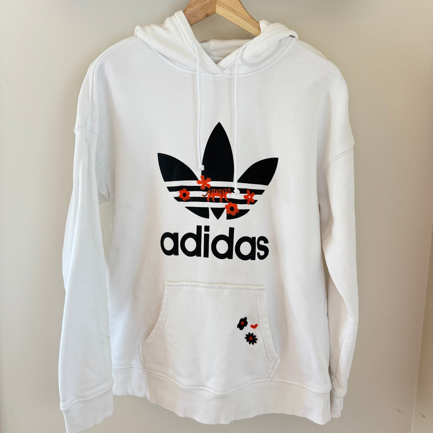 Bengals Tiger Flowers Embroidered Upcycled Adidas Hoodie