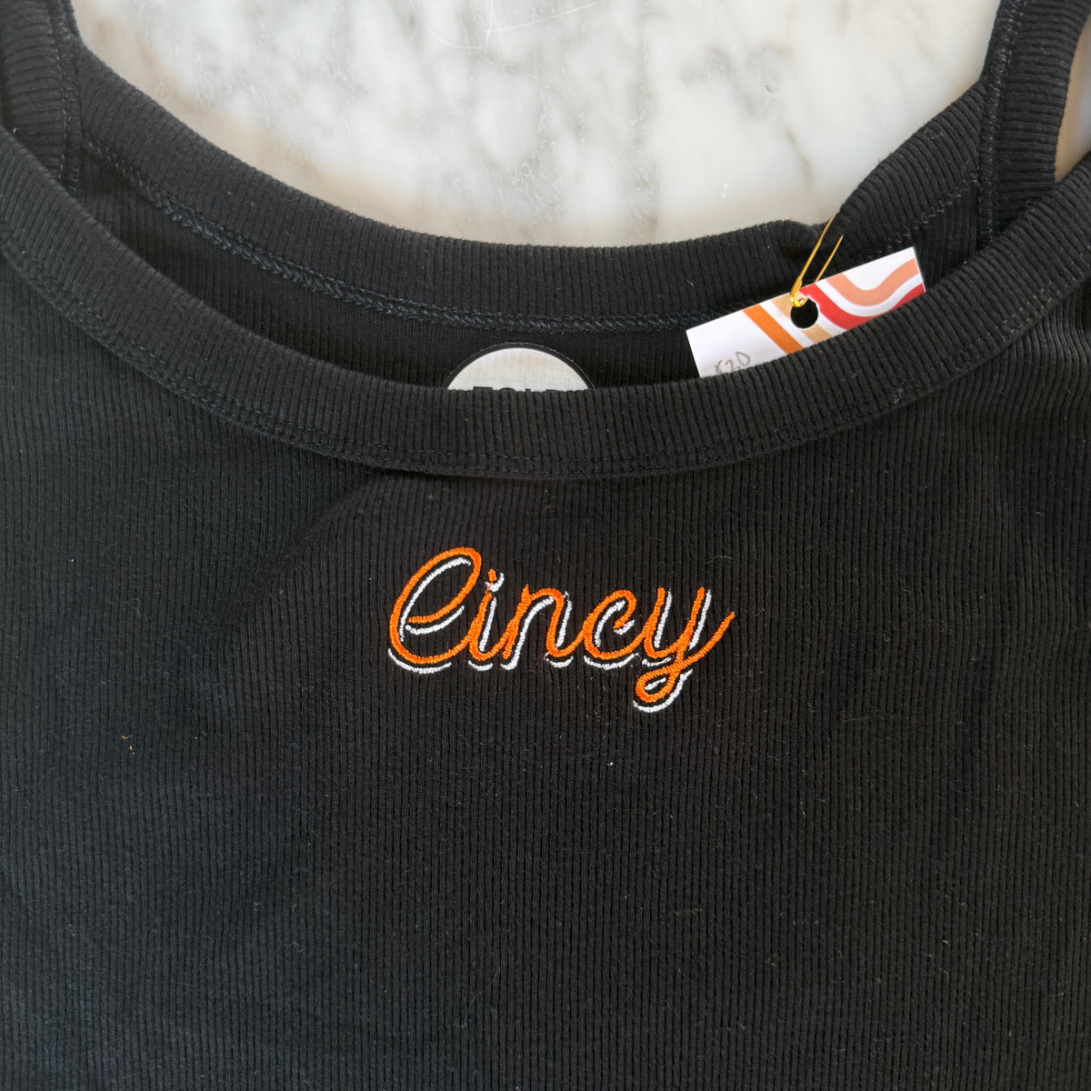 Cincy Embroidered Upcycled Ribbed Tank Top