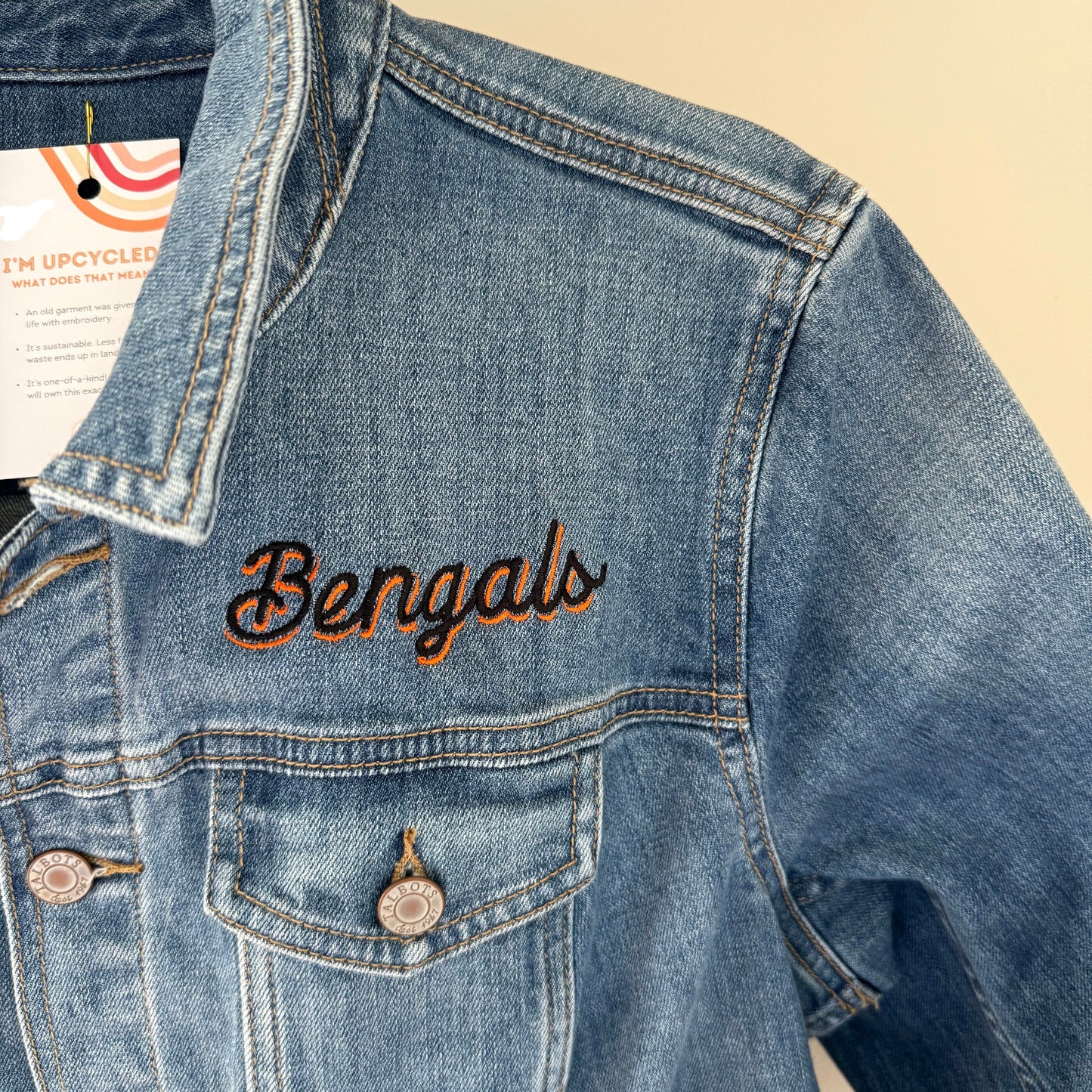 Frayed Bengals Tiger Upcycled Denim Jacket
