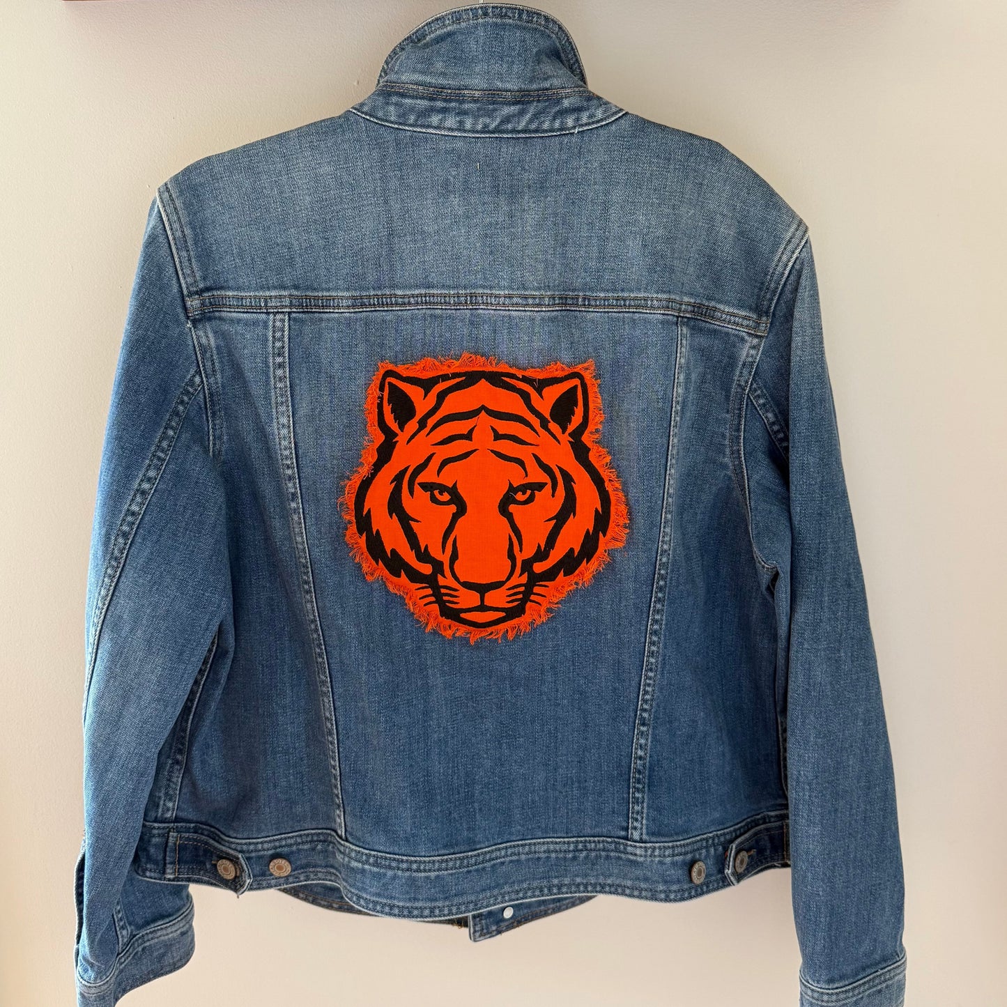 Frayed Bengals Tiger Upcycled Denim Jacket