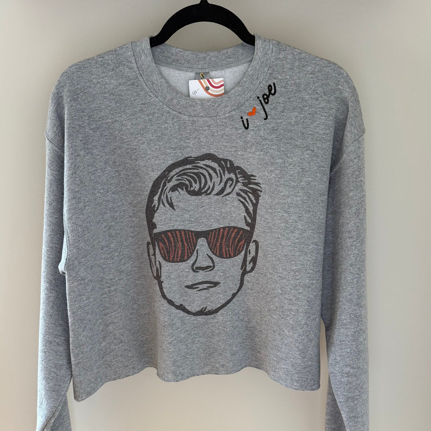 "I Love Joe" Cropped Upcycled Sweatshirt