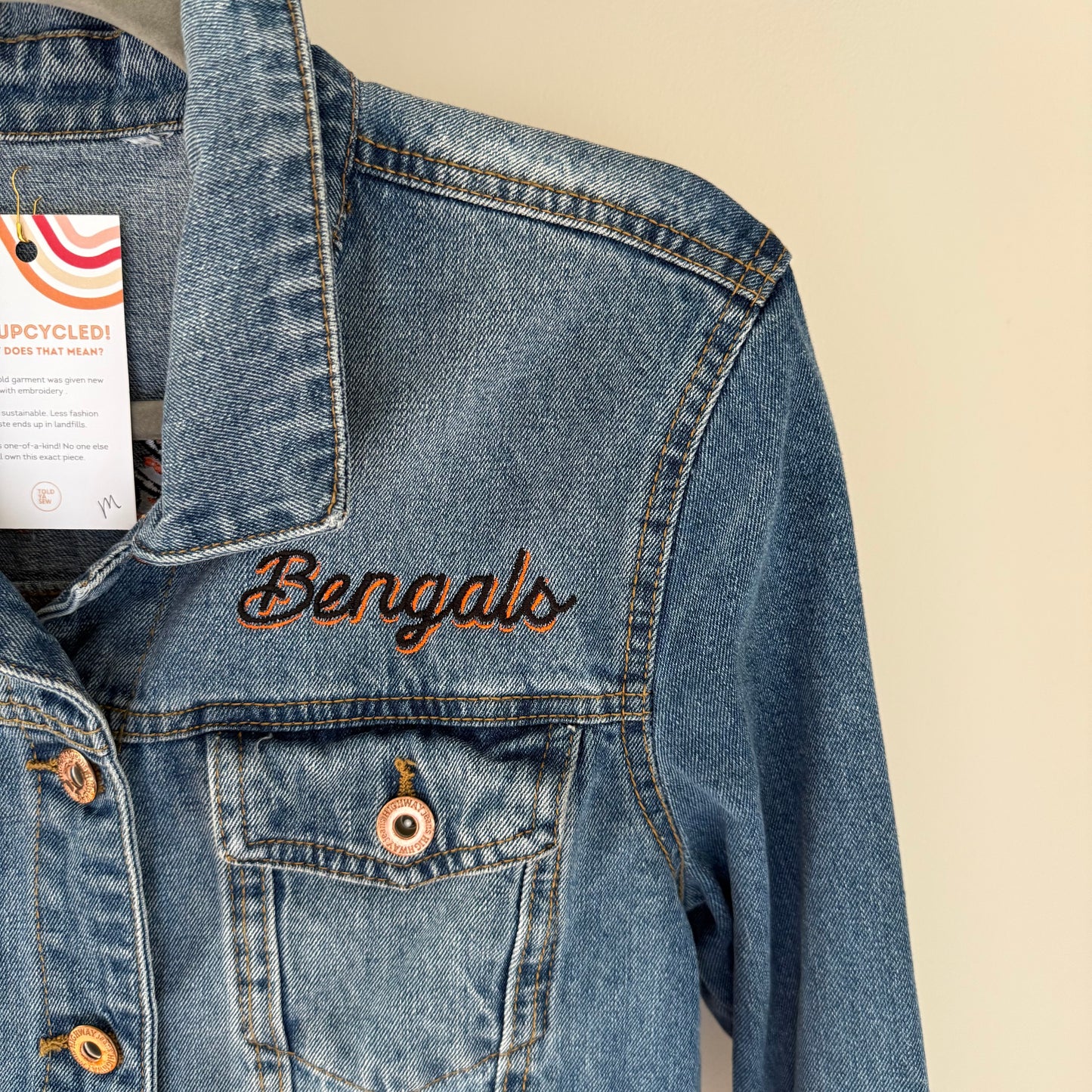Double Tiger Bengals Upcycled Cropped Denim Jacket