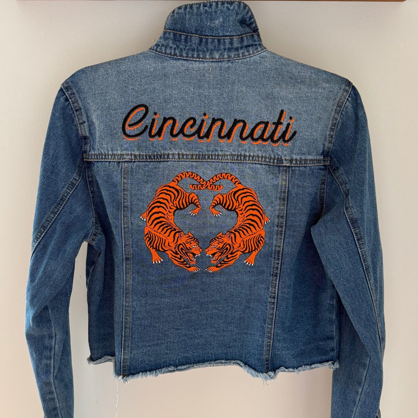Double Tiger Bengals Upcycled Cropped Denim Jacket