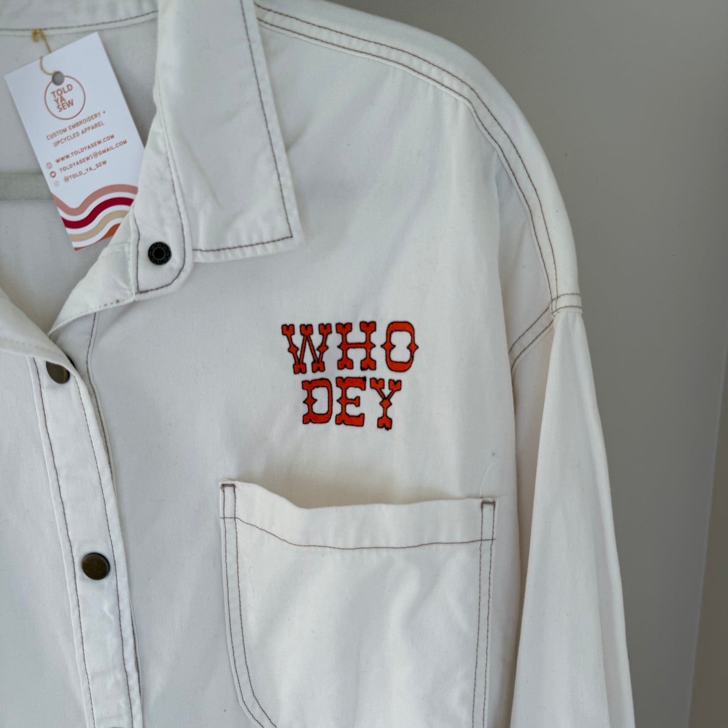 Western Who Dey Upcycled White Shacket