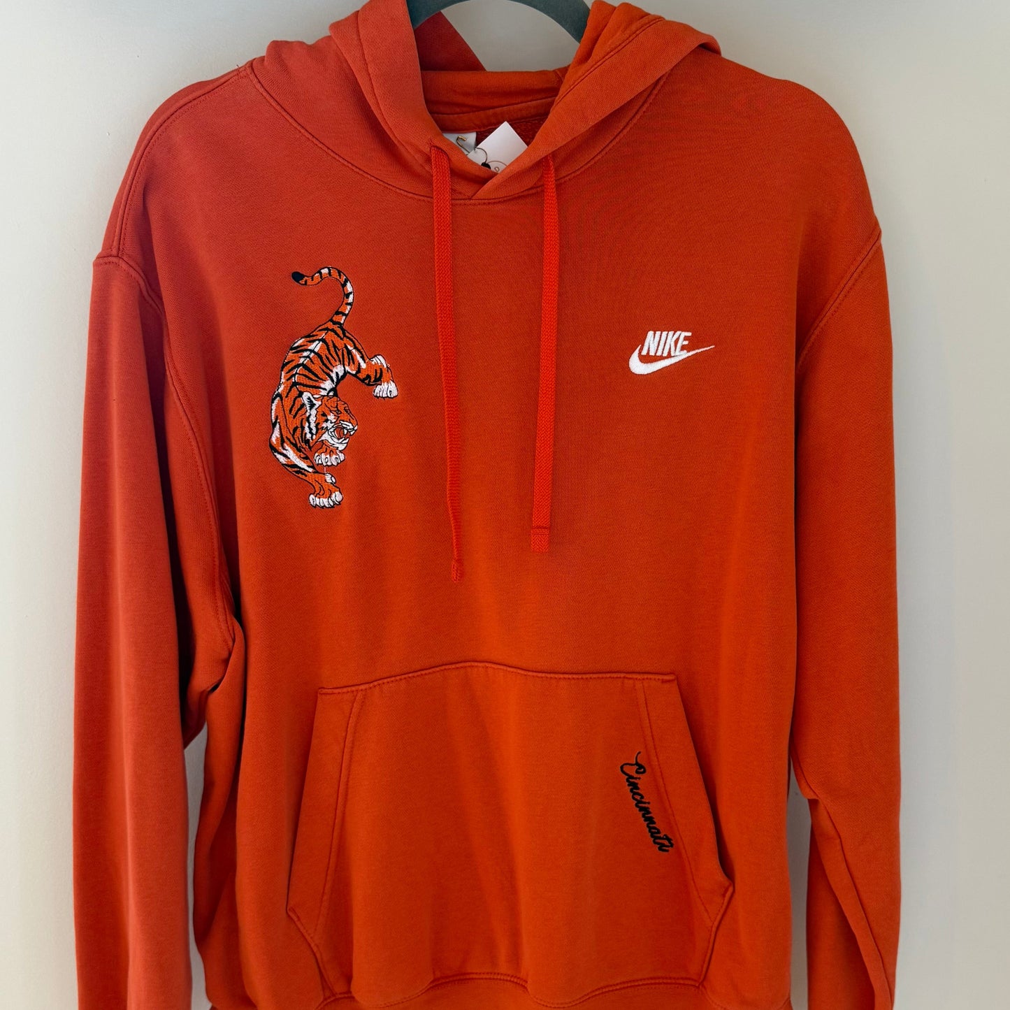 Cincinnati Football Embroidered Upcycled Nike Orange Hoodie