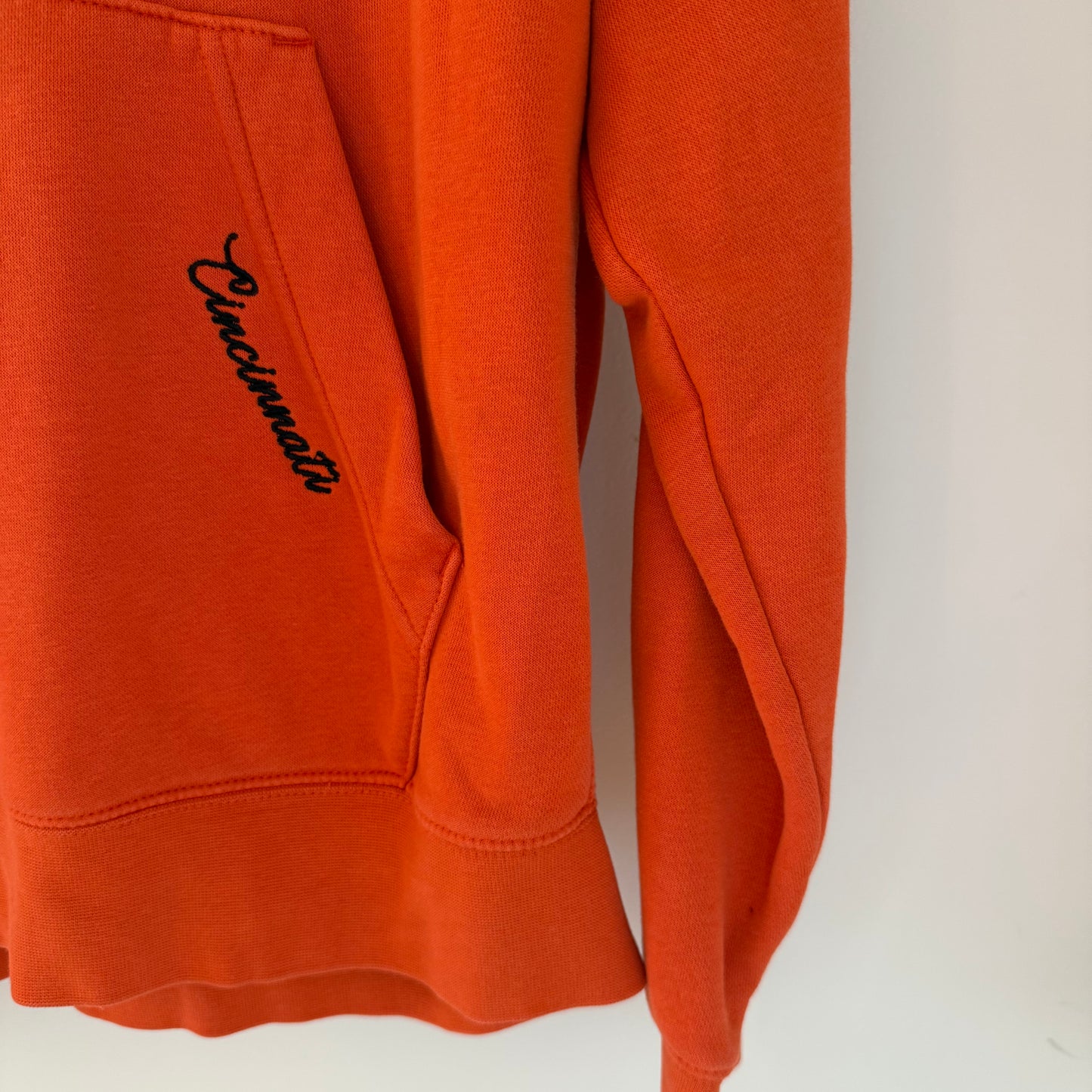 Cincinnati Football Embroidered Upcycled Nike Orange Hoodie