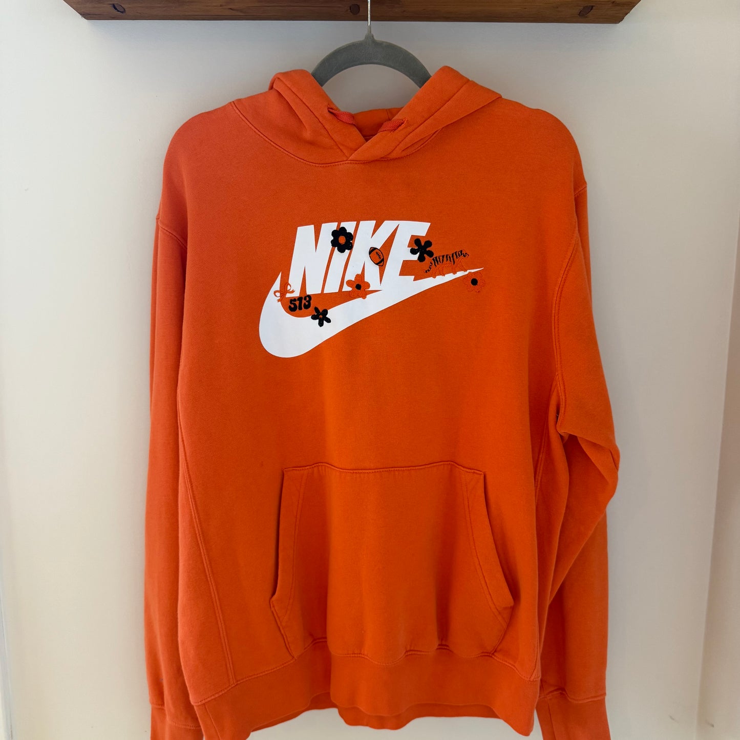 Bengals Embroidered Upcycled Orange Nike Hoodie