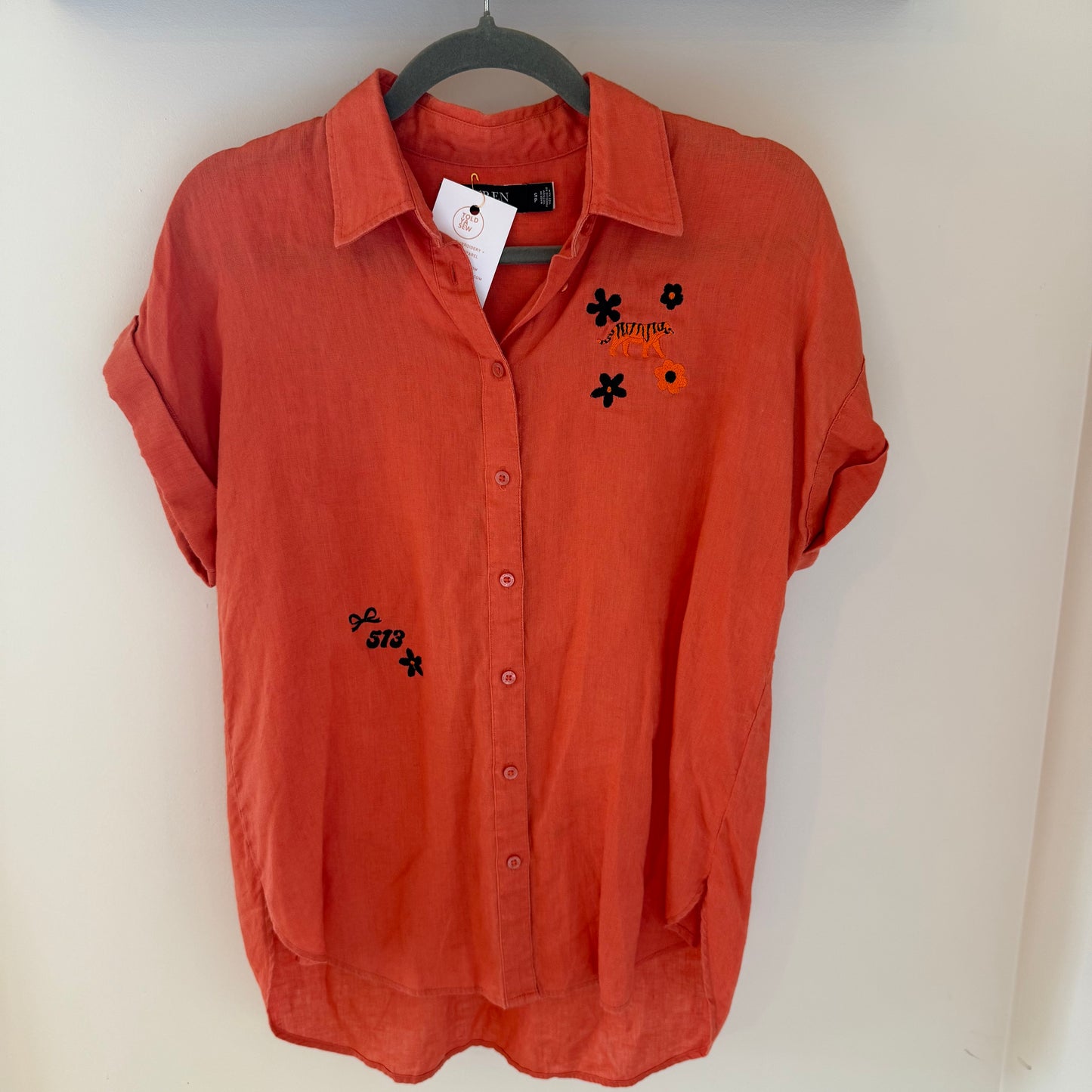 Bengals Babe Upcycled Linen Orange Blouse