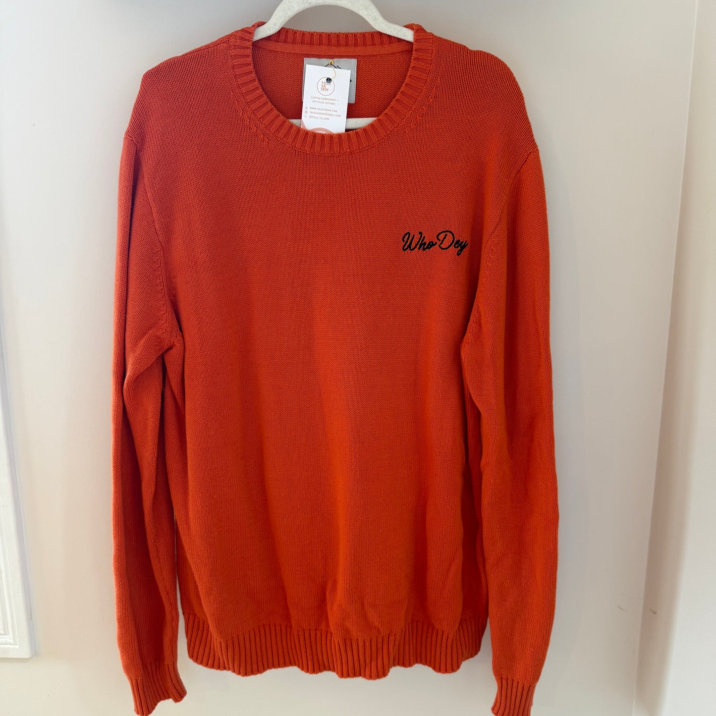 Who Dey Embroidered Upcycled Men's Orange Sweater