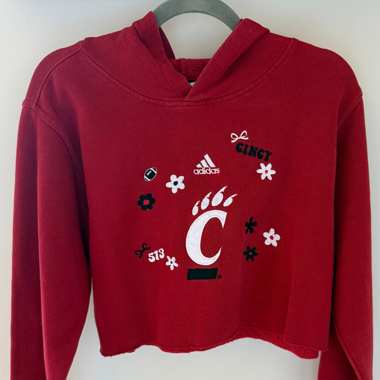 University of Cincinnati Embroidered Upcycled Cropped Hoodie