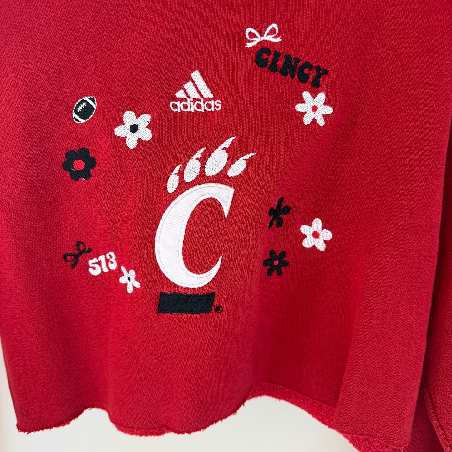 University of Cincinnati Embroidered Upcycled Cropped Hoodie