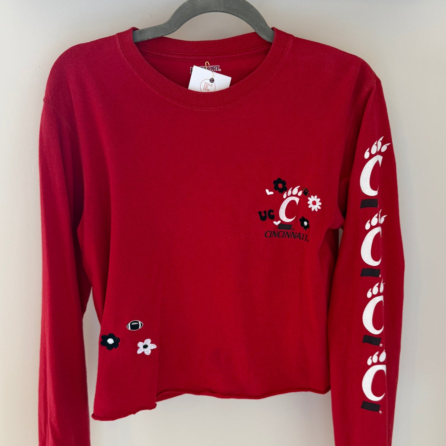 University of Cincinnati Embroidered Upcycled Cropped Long-Sleeved Tee