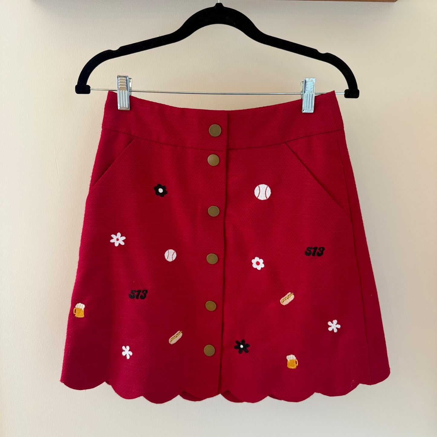 "Summer in Cincy" Upcycled Embroidered Red Vintage Skirt