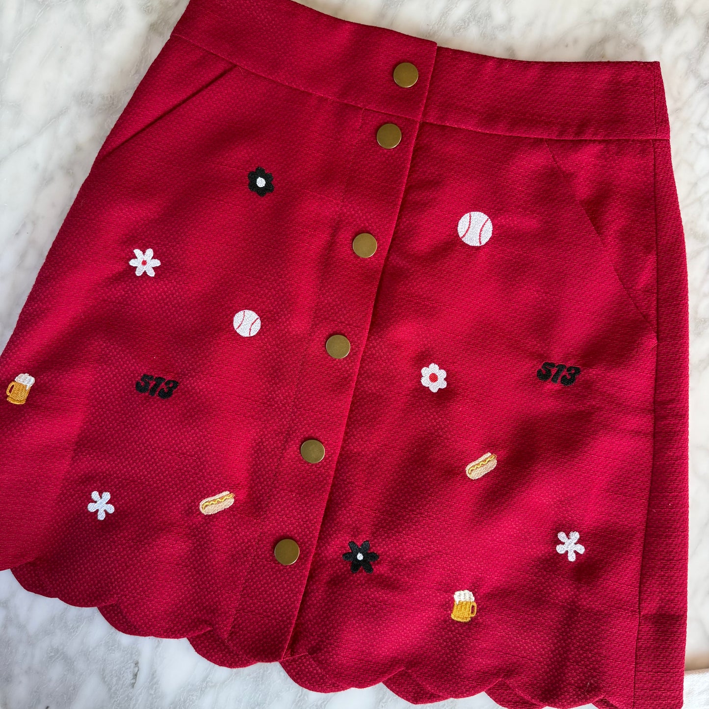 "Summer in Cincy" Upcycled Embroidered Red Vintage Skirt